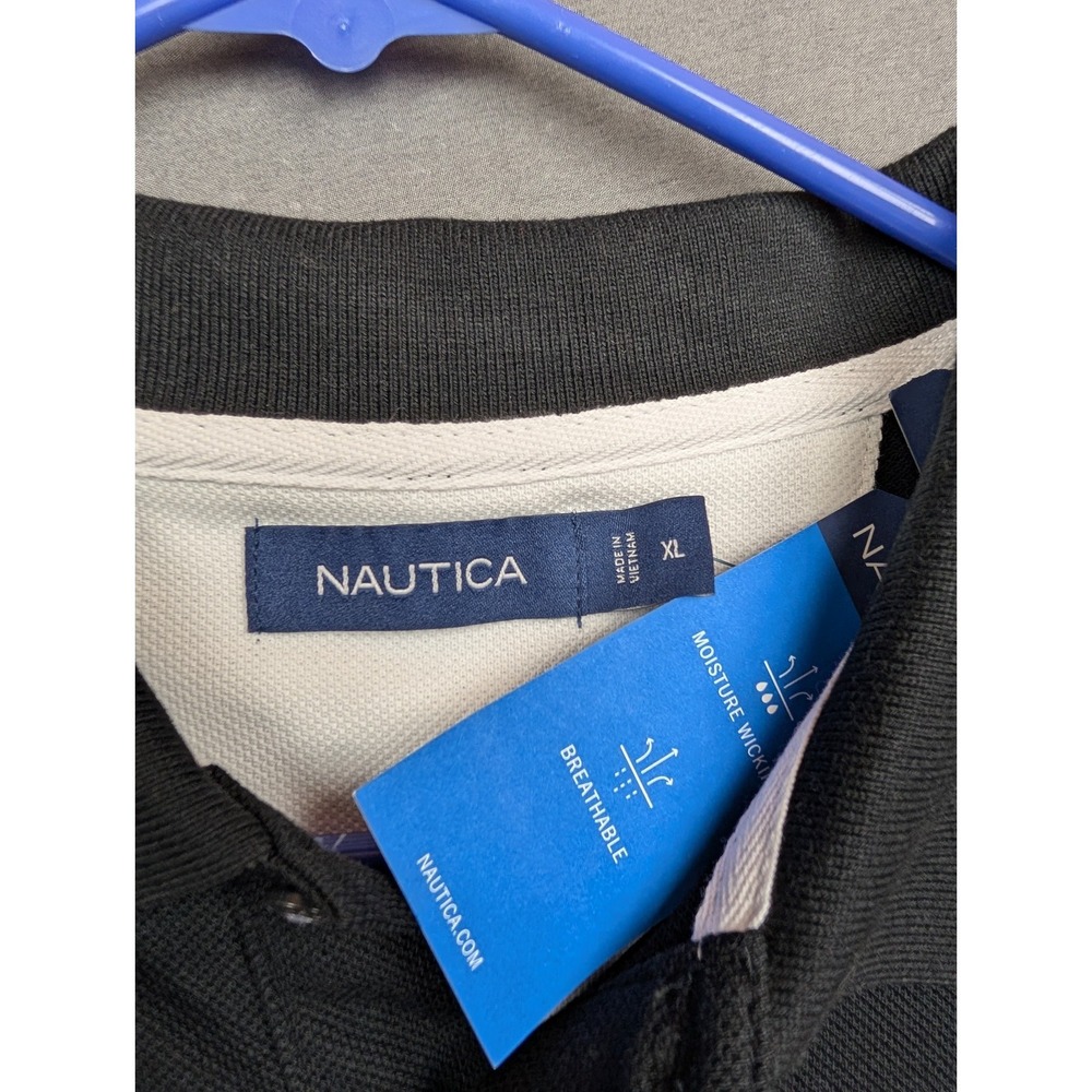 Nautica Polo Men's Sz XL Black‎ Short Sleeve 1/4 Button Collared Shirt XLarge - Picture 2 of 7